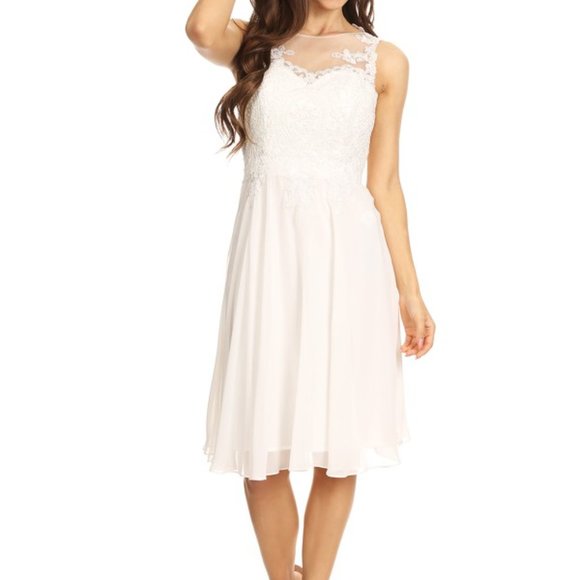 Sheer Dress Ivory A-line Corset Back Chiffon off white beaded - Picture 7 of 12